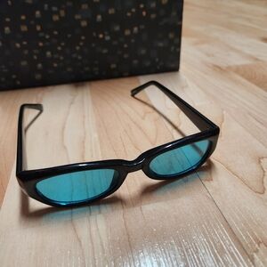 Vintage Black Sunglasses with Blue Lenses
